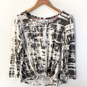 Rose + Olive Womens White & Gray Long Sleeve Scoop Neck High Low Hem Tunic Top L